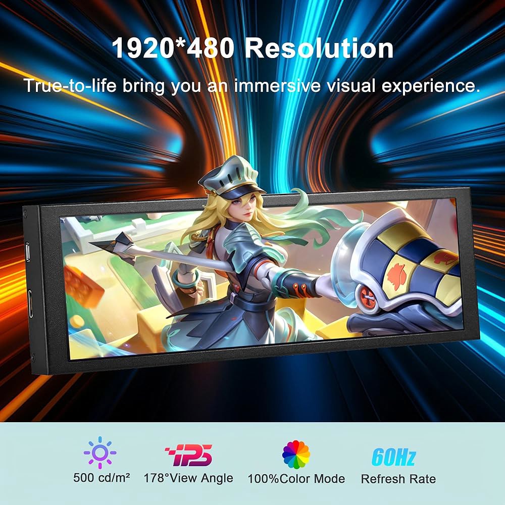 ZHAOCAILIN 8.8인치 FHD 컴퓨터 보조 화면 IPS 1920x480 LCD 디스플레이 CPU 온도 모니터, 케이스 포함 윈도우 Aida64 GPU 모니터 - 상세 이미지 3
