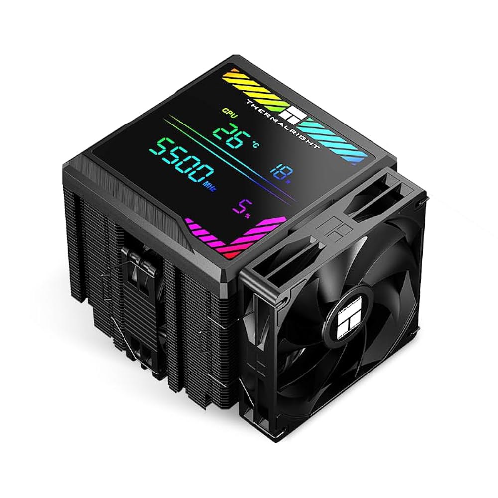Thermalright 피어리스 어쌔신 140 디지털 블랙 CPU 쿨러 에어, 6개의 히트파이프, 마그네틱 디스플레이 보드 상단 커버, 히트싱크 쿨러, AM4 / AM5 및 인텔 - 상품 이미지