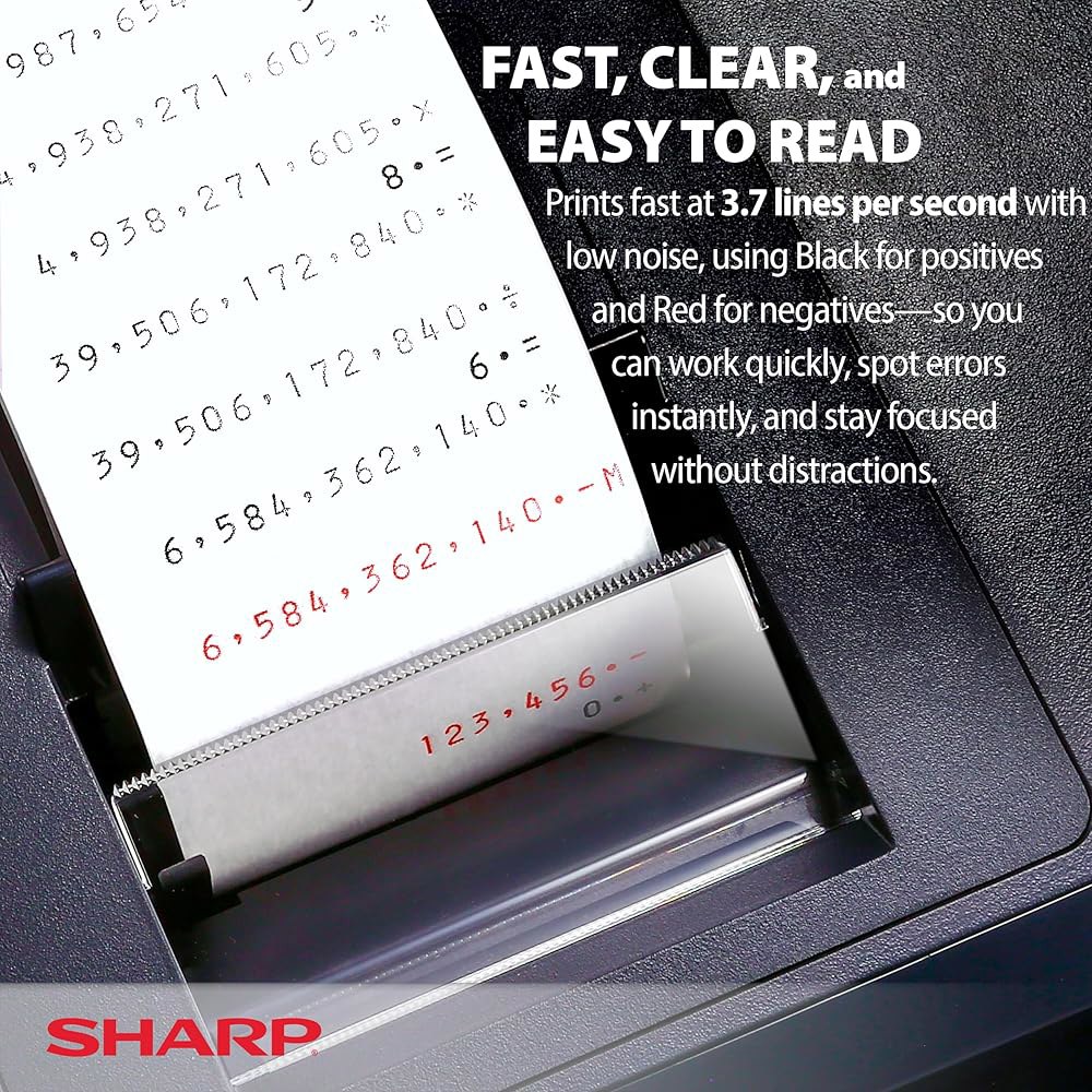 Sharp 12자리 프린트 계산기 데스크탑 모두에서 쉬운 읽기 인쇄 2가지 사무실에 큰 사용 사이즈 밝고 (EL2196BL) 추가 테이프 숫자 적합, 기계, 색상 디스플레이와 일상 - 상세 이미지 2