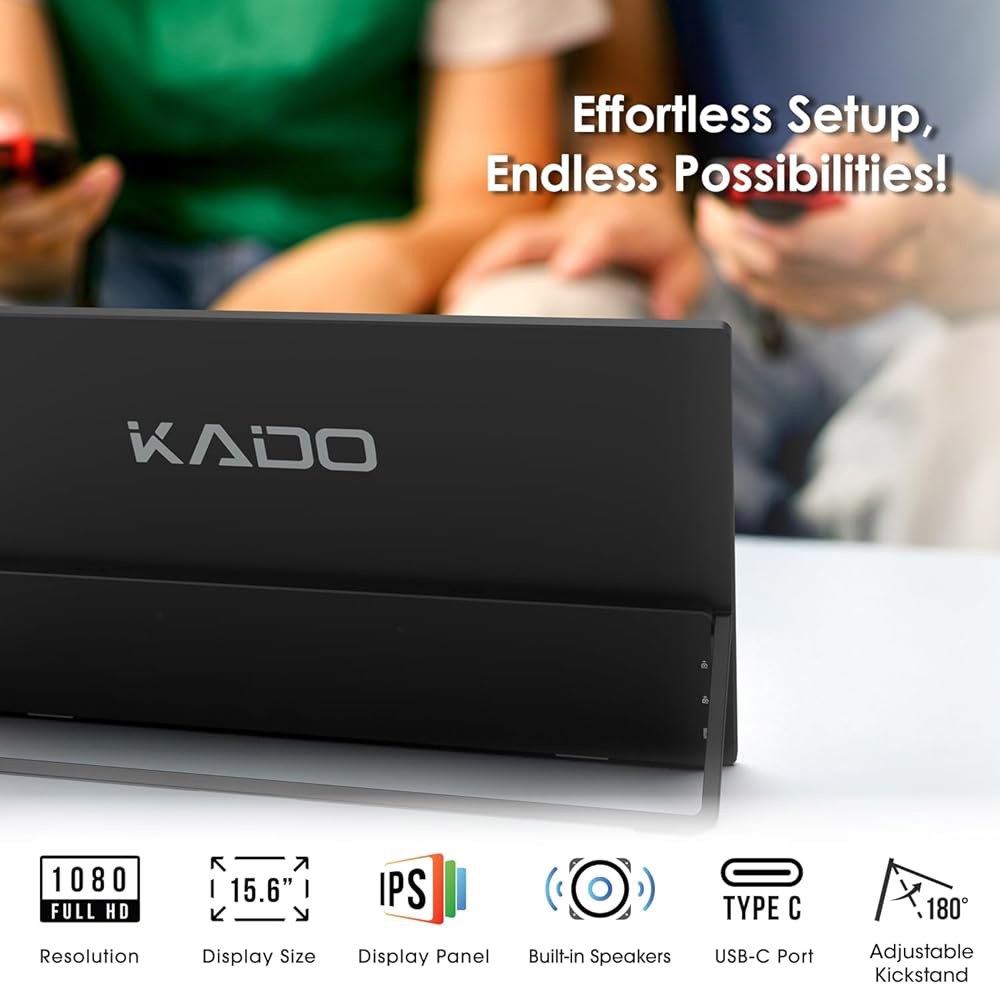 카도 포터블 모니터 15.6인치 FHD 1080p, 45W 역충전 USB-C 미니 HDMI 게이밍 IPS 디스플레이 내장 스피커, 노트북 PC폰 맥 엑스박스 PS4 / PS5 스위 - 상세 이미지 2