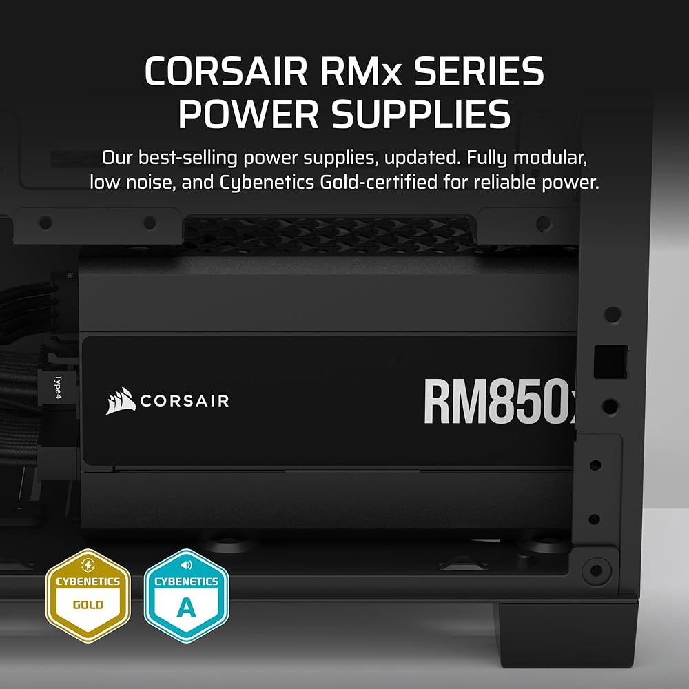 CORSAIR RM850x 완전 모듈식 저소음 ATX 전원 공급 장치 u2013 3.1 준수 PCIe 5.1 지원 사이베네틱스 골드 효율 네이티브 12V-2x6 커넥터 블랙 - 상세 이미지 2