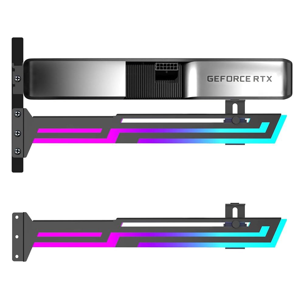 NVRADCHUA ARGB GPU 지원 브래킷, 브레이스 지원, 5V 3핀 주소 지정 가능한 홀더, RGB 스탠드 비디오 카드 처짐 길이 및 높이 조절 스탠드(블랙) Black - 상품 이미지