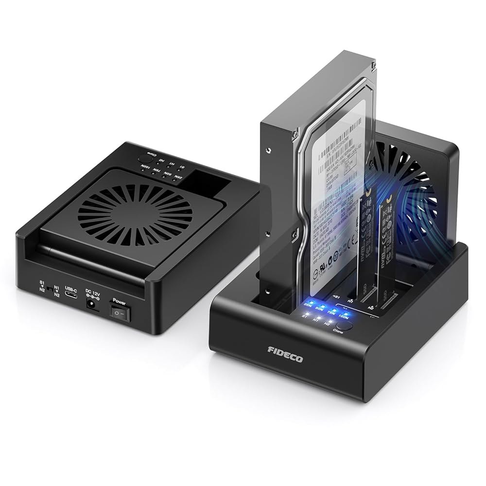 피데코 M.2 NVMe SSD 클론 및 복제기, 2.5인치 /3.5인치 SATA HDD용 3-Bay 하드 드라이브 도크, 접이식 냉각 팬이 있는 리더, 궁극의 방열, 도구 사용 - 상품 이미지