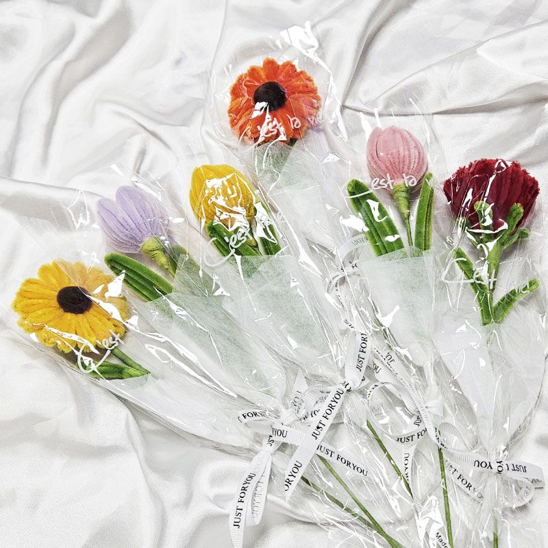 모루꽃 한송이 완제품 튤립 해바라기 뜨개꽃 조화 꽃다발 인테리어 장식 이미지 3