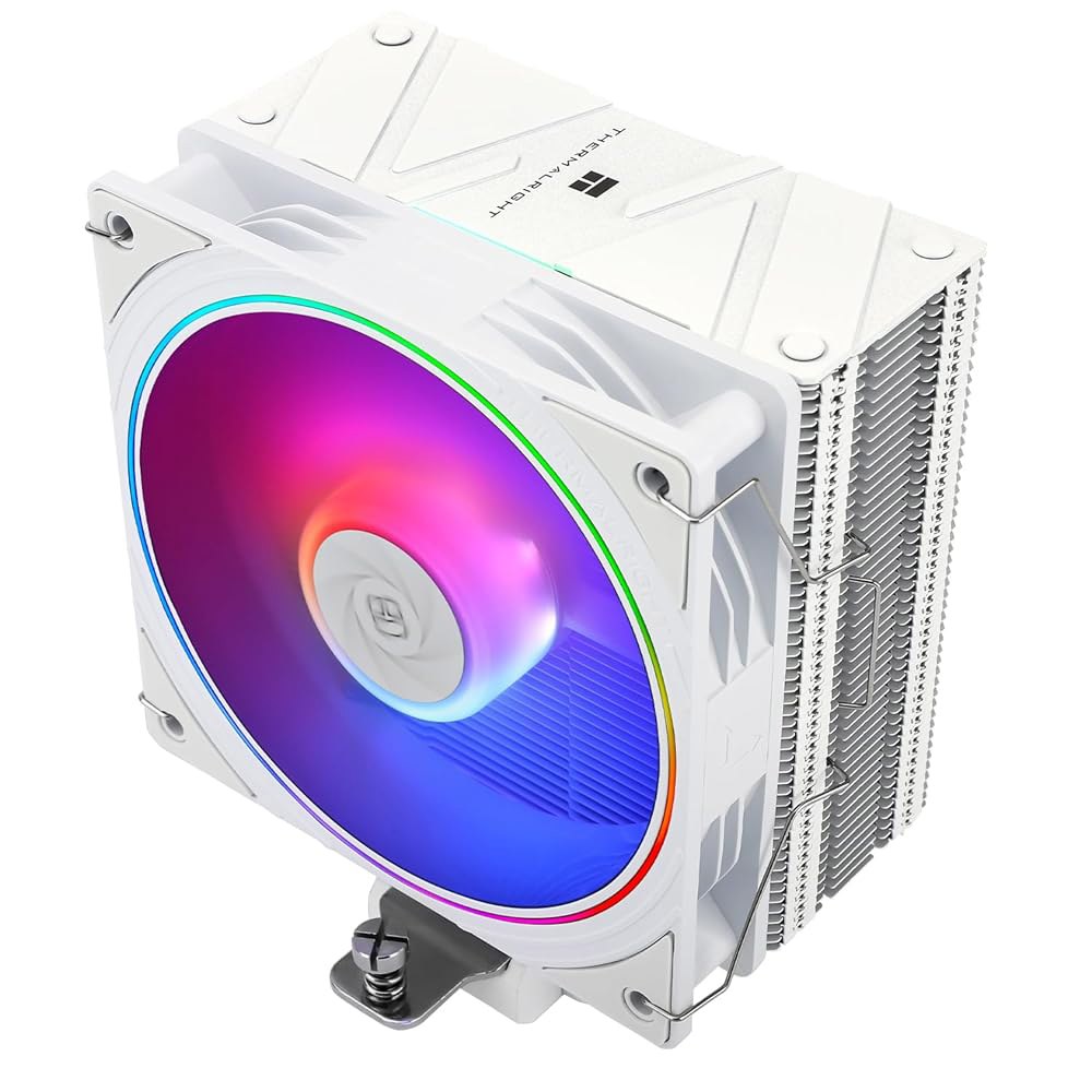 써멀라이트 어쌔신 스피릿 120 EVO 화이트 ARGB CPU 에어 쿨러, 2000RPM 속도, 히트파이프 4개, S-FDB 베어링 포함 12cm 콰이어트 PWM 팬 AMD AM4 - 상품 이미지