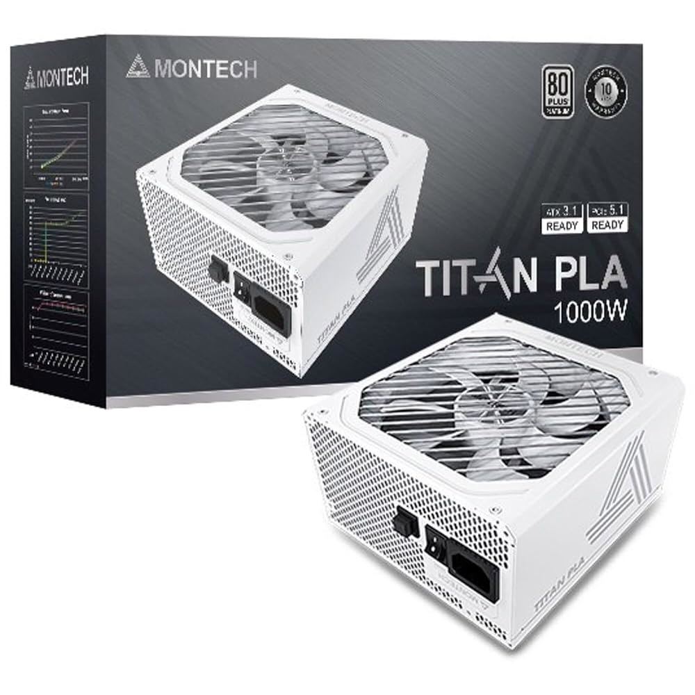 몬텍 타이탄 PLA 1000W 하이엔드 ATX 게이밍 전원 공급 장치 - 80 플러스 플래티넘 및 사이베네틱스 완전 모듈식 3.1 PCIe 5.1 준비 완료 10년 보장 흰색 - 상품 이미지