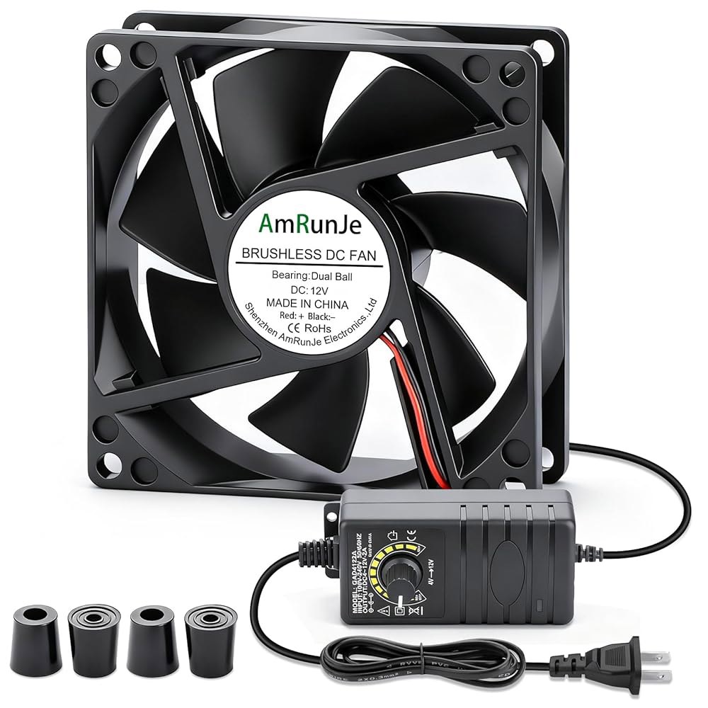 냉각 노트북 전자 제품 PC 케이스 라우터 Xbox 서버 수신기 DVR을 위한 AC 플러그 110v 220v 가변 속도 듀얼 볼 베어링이 장착된 AmRunJe 80mm 12v DC - 상품 이미지