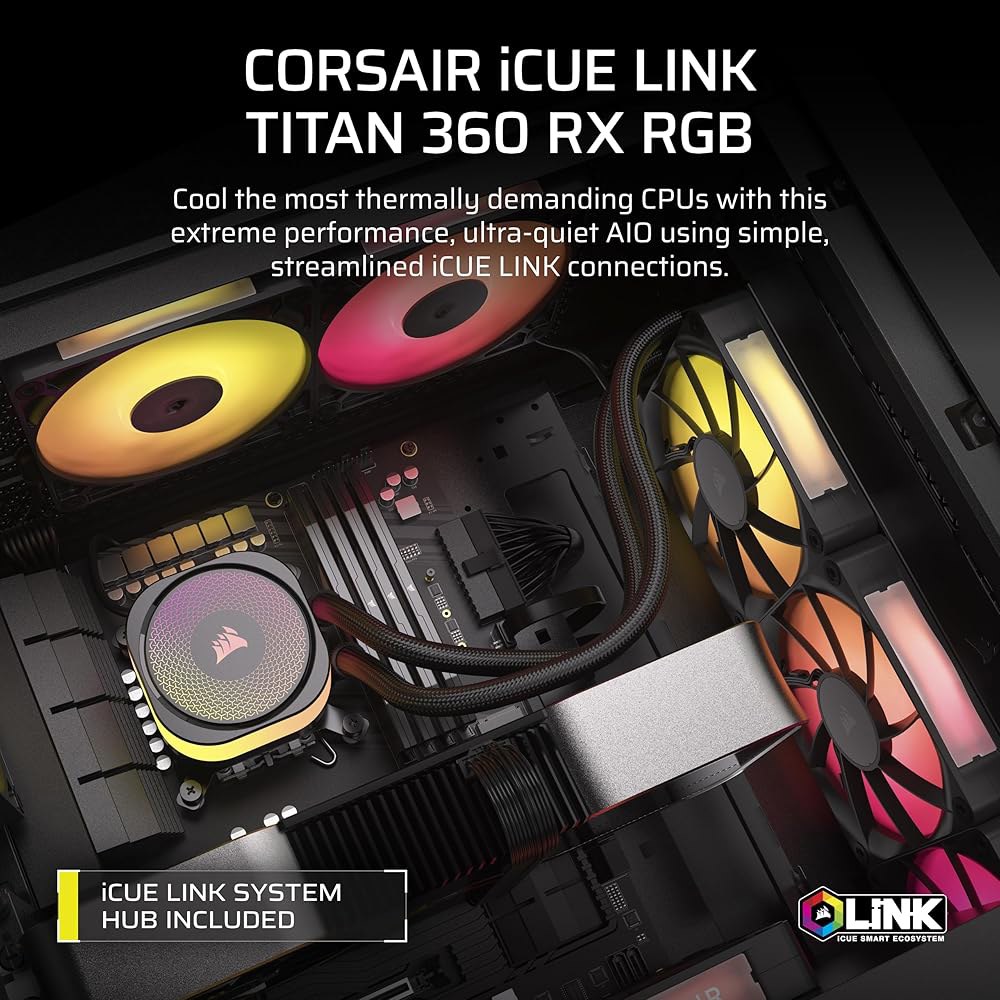 CORSAIR iCUE 링크 타이탄 360 RX RGB 액체 CPU 쿨러 u2013 360mm AIO 저소음 플로우드라이브 냉각 엔진 인텔 LGA 1851/1700, AMD AM5 - 상세 이미지 2