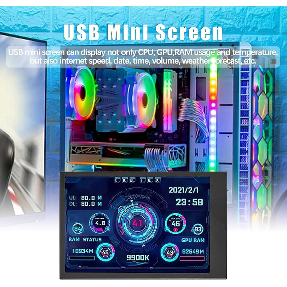 Flylin 3.5인치 IPS USB 미니 화면, CPU 하드웨어 온도 모니터 타입-C 서브 컴퓨터 케이스용 AIDA64 PC 디스플레이 화면 - 상세 이미지 3