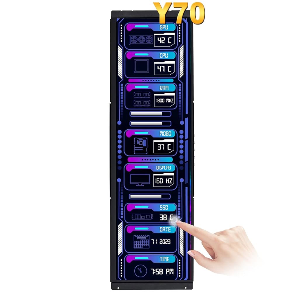 Hyte Y70 2K 2560x720 IPS용 와세코 14.5인치 LCD 터치스크린 모니터 Windows Aida64 CPU GPU 온도 모니터링용 HDMI USB C 디스플레이 - 상품 이미지