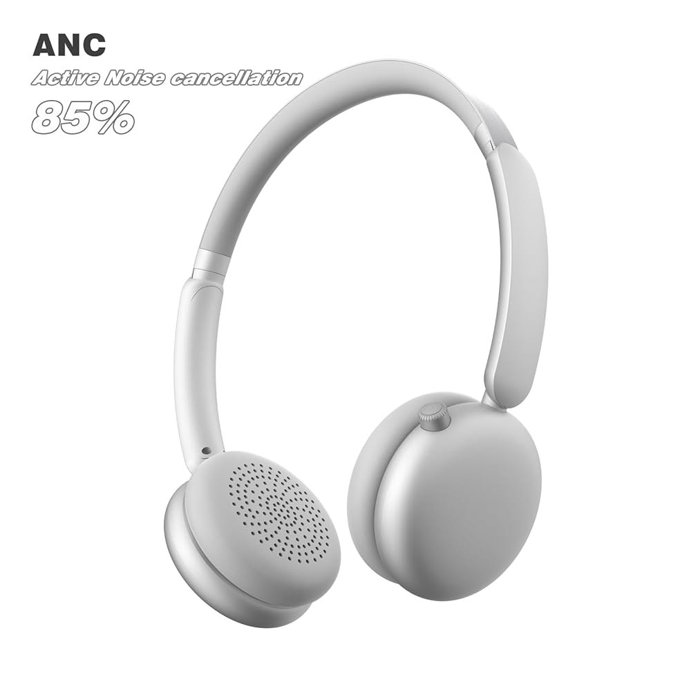 ILOCKZONE LC70 소형 무선 온이어 헤드폰 u2013 경량 실버 헤드폰, USB-C 충전, 향상된 베이스 기술, 하이브리드 액티브 노이즈 캔슬링 기능을 갖춘 60H 배터리 - 상세 이미지 3