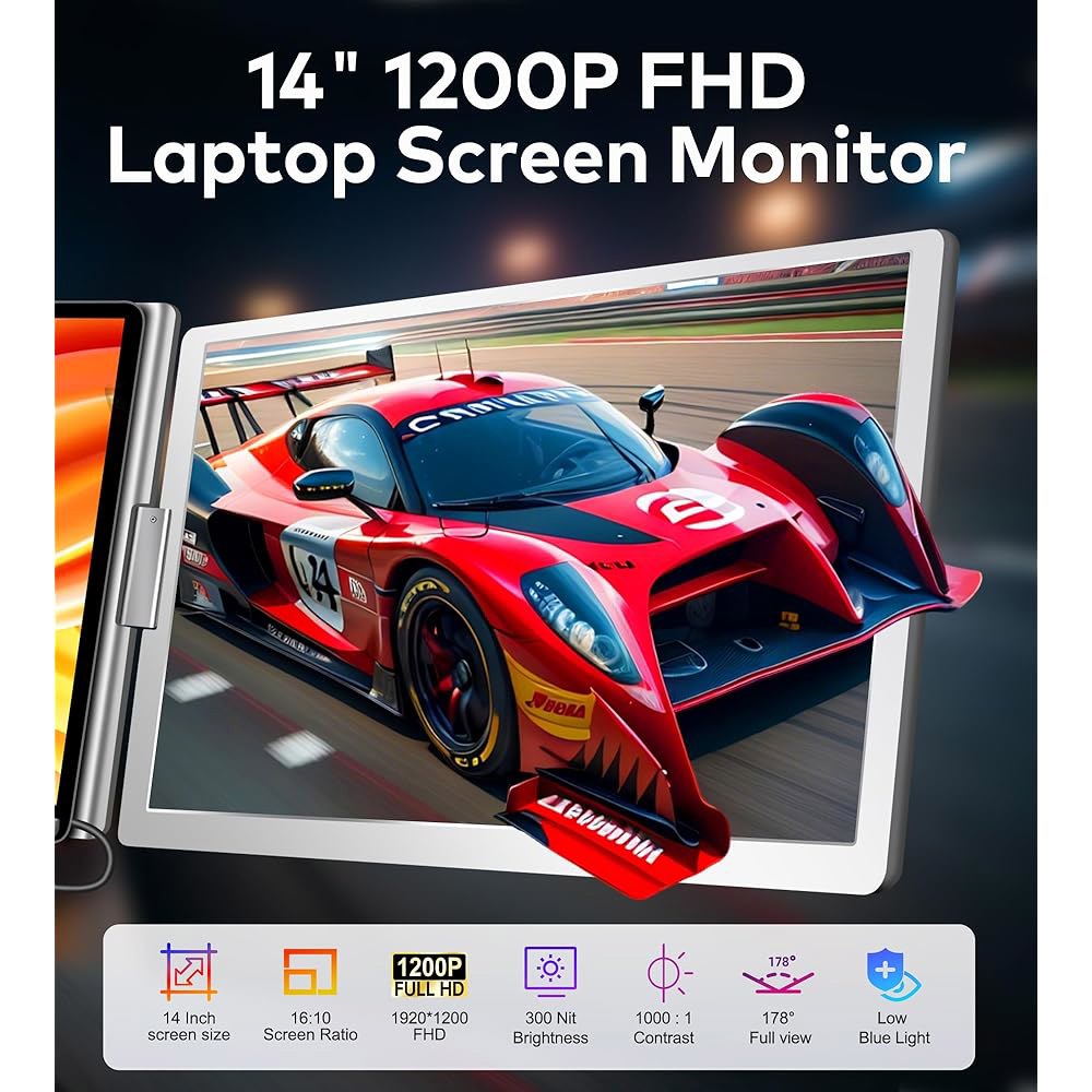 FOPO 14인치 노트북 화면 익스텐더, FHD 1080P IPS 모니터 3스크린 쿼드 모니터용 케이블 1개, 12인치-17.3인치 노트북용 트리플 Windows 10 /11 및 - 상세 이미지 2