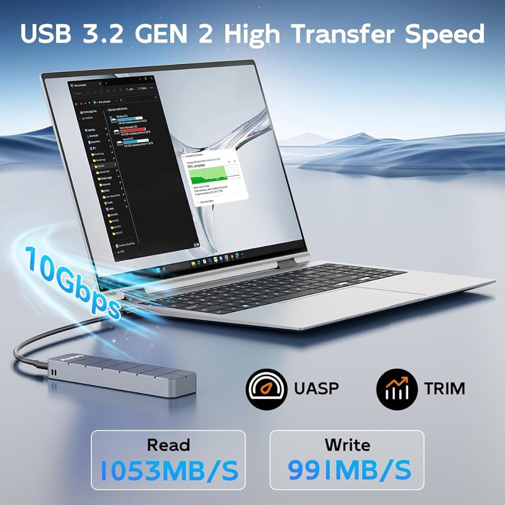 MAIWO M.2 NVMe SSD 인클로저 USB3.2 GEN2 10Gbps, 8TB 용량 2-in-1 타입-C 케이블, USB C to M-Key PCIE NVME 어댑터 리더 - 상세 이미지 2