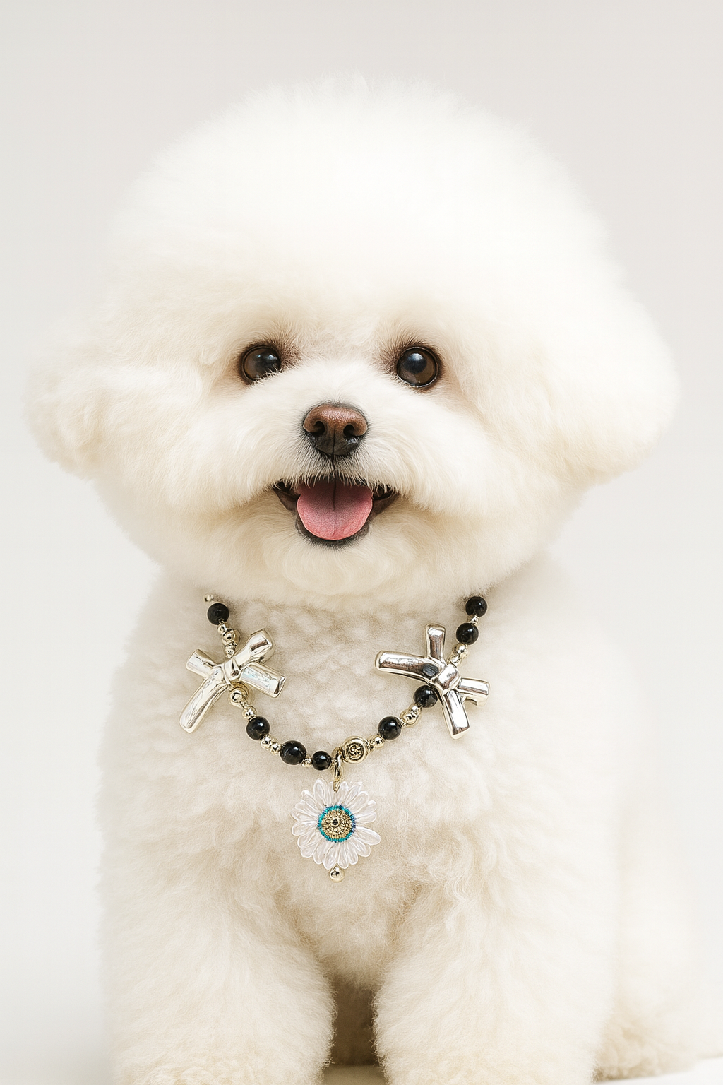 강아지 각인 진주 목걸이 비즈 인식표 고양이 반려동물 이름표 산책선물 데이지 크리스탈 - 상세 이미지 3