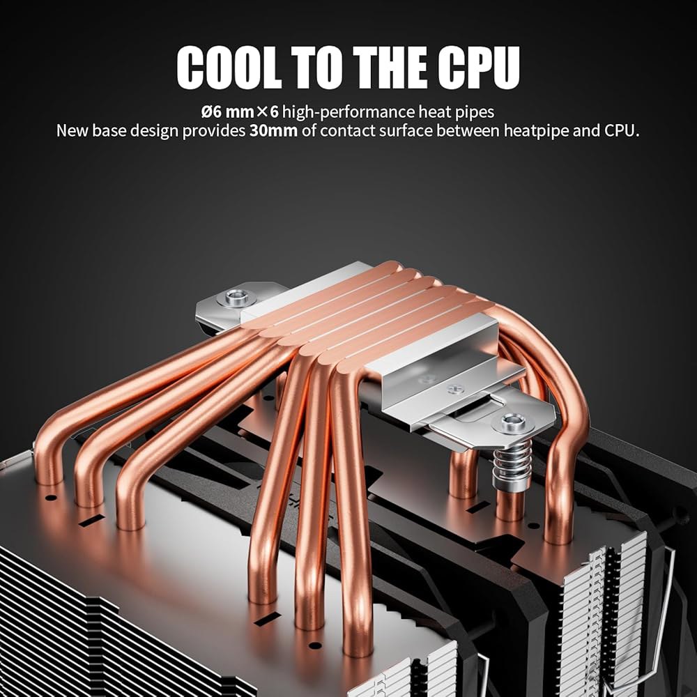 인텔 LGA(1851/2011/2066/1700/1200/1150/1121/1155/1156/1366) 및 AMD AM5/AM4용 6mm x 6개의 구리 히트 파이프와 듀얼 120 - 상세 이미지 2