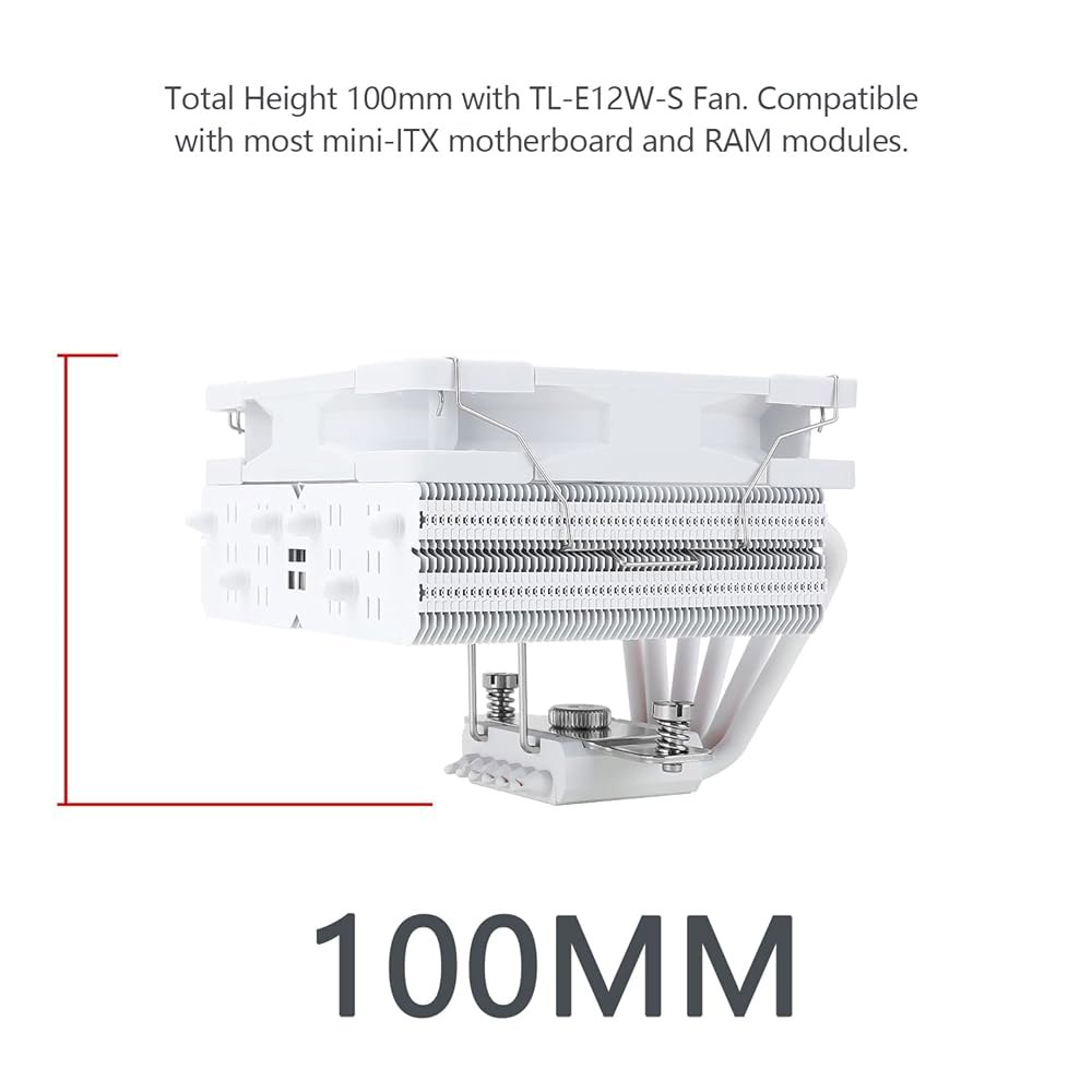 Thermalright SI-100 화이트 ARGB CPU 에어쿨러 ITX, 6 6mm 히트 파이프, 120mm PWM 콰이어트 팬 쿨러, 110mm 높이, AM4 / AM5용, - 상세 이미지 3
