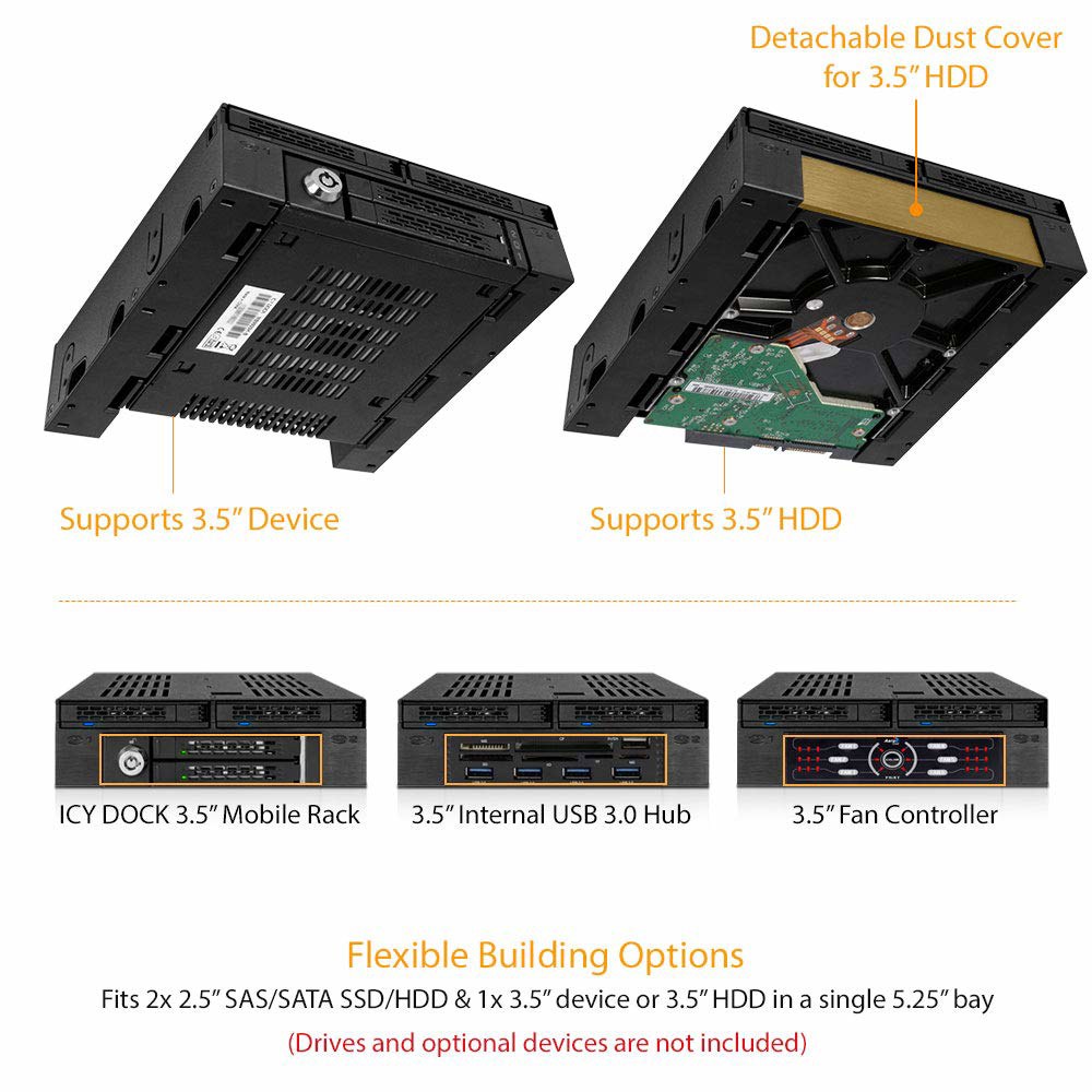 ICY DOK 2 Bay 2.5 SAS /SATA HDD / SSD 모바일 랙 + 3.5인치 외장 5.25인치 베이 슬롯 | ExpressCage MB322SP-B - 상세 이미지 2