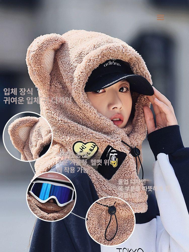 헬멧커버 방한 스키 오토바이 동물 털모자 귀 모자 뿔 베이지 - 상세 이미지 2