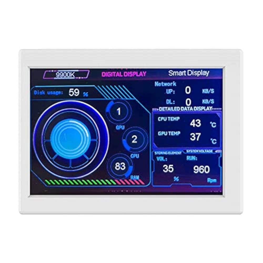 디오체 LCD 화면 내부 PC 케이스 3.5인치 스마트 보조 온도 디스플레이 컴퓨터 모니터 미니 USB 타입 C 화면(흰색) - 상품 이미지