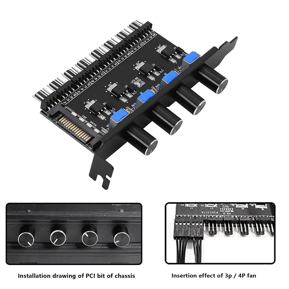 SinLoon 4 노브 냉각 팬 속도 조절기 PC 8채널 허브 CPU 케이스 HDD VGA PWM PCI 브래킷 12V 제어 - SATA 전원 공급 장치(SATA 노브) - 상세 이미지 2