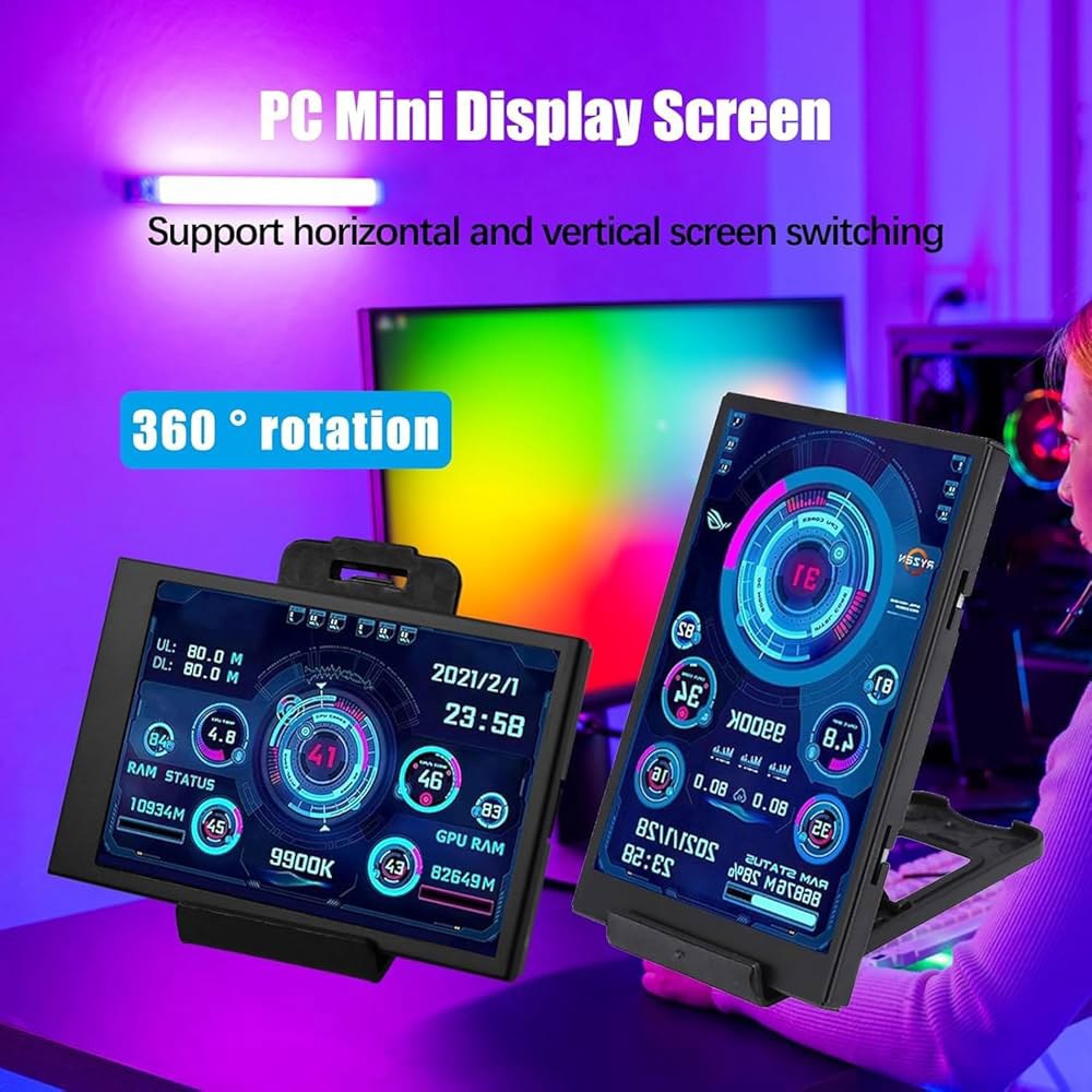 Flylin 3.5인치 IPS USB 미니 화면, CPU 하드웨어 온도 모니터 타입-C 서브 컴퓨터 케이스용 AIDA64 PC 디스플레이 화면 - 상세 이미지 2