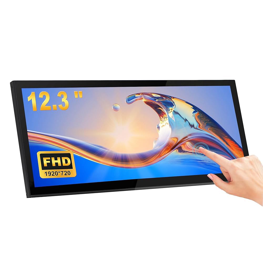 와세코코 12.3인치 터치스크린 모니터 IPS 1920x720 스트레치 바 LCD 미니 보조 화면 휴대용 디스플레이 HDMI 노트북 PC 온도 Aida64 GPU RAM 모니터링용 - 상품 이미지