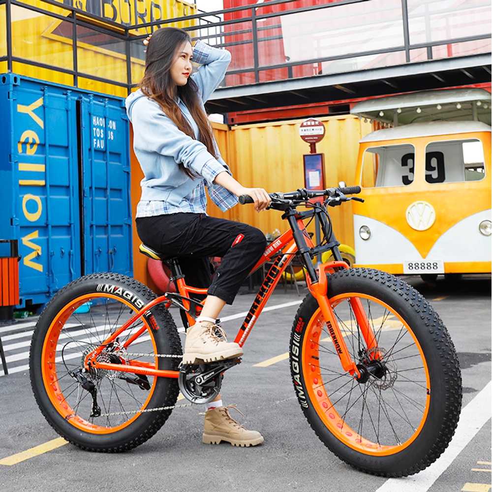 산악자전거 MTB 입문용 풀샥 유압디스크브레이크 카본 오렌지 휠 24인치 7단 기어 26x17인치 - 상세 이미지 3