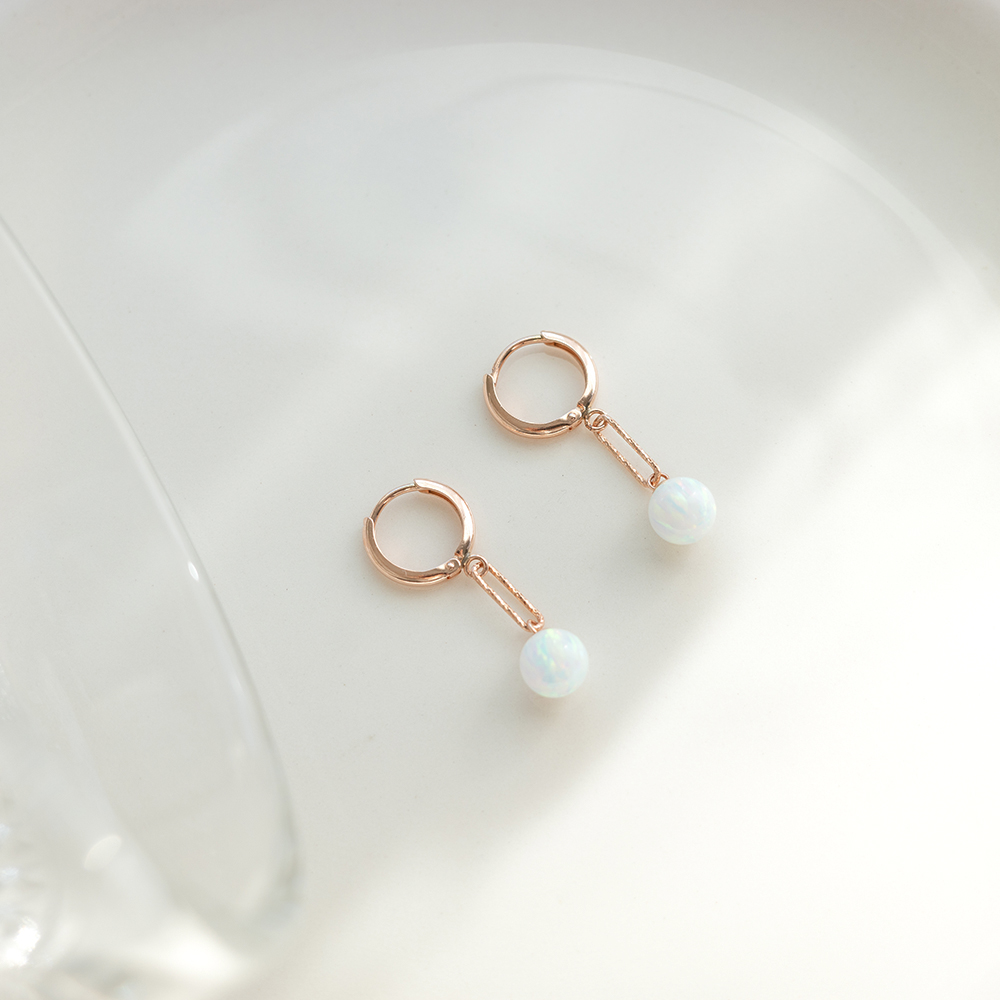 14k 6mm 합성오팔 컷팅 클립 원터치 귀걸이 OPPE0196 - 상품 이미지