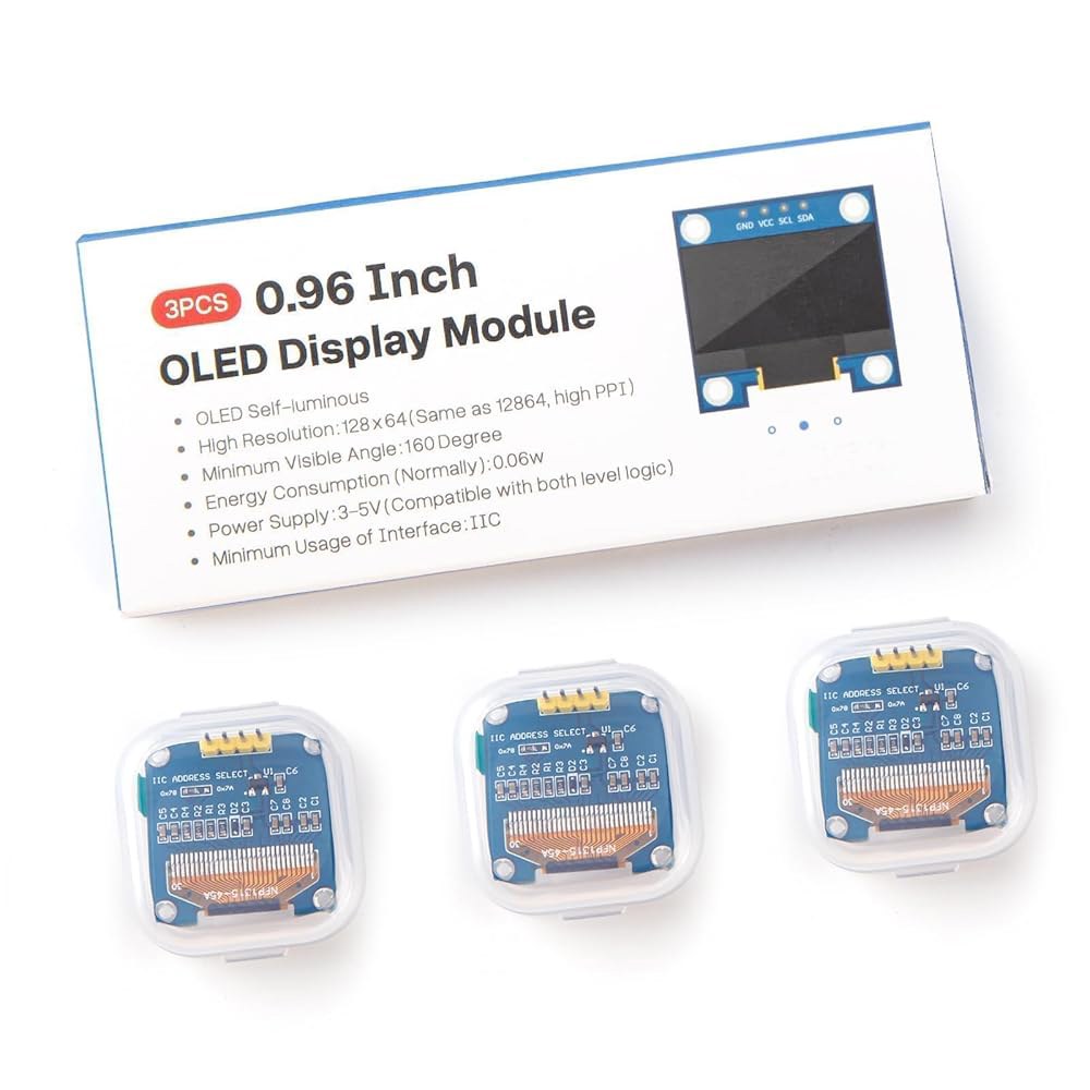 KEAcvise 3pcs 0.96인치 OLED 디스플레이 화면 모듈 - 아두이노 프로젝트용 소형 자체 발광 SSD 1306 i2c 미니 LCD - 상세 이미지 2