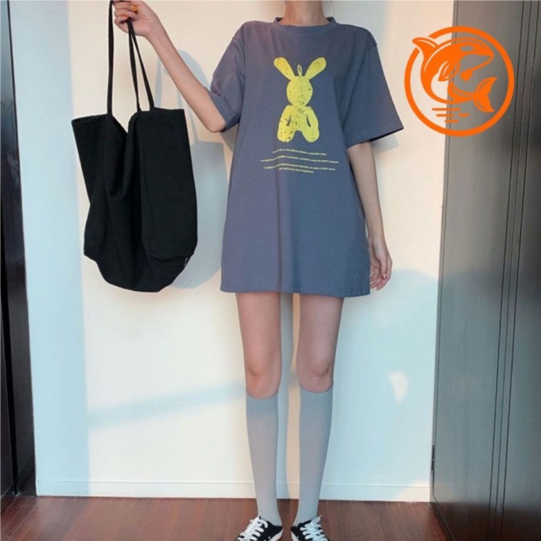 캐주얼 귀여운 토끼 그래픽 티셔츠 여성 박시핏 프린트 상의 - 상품 이미지