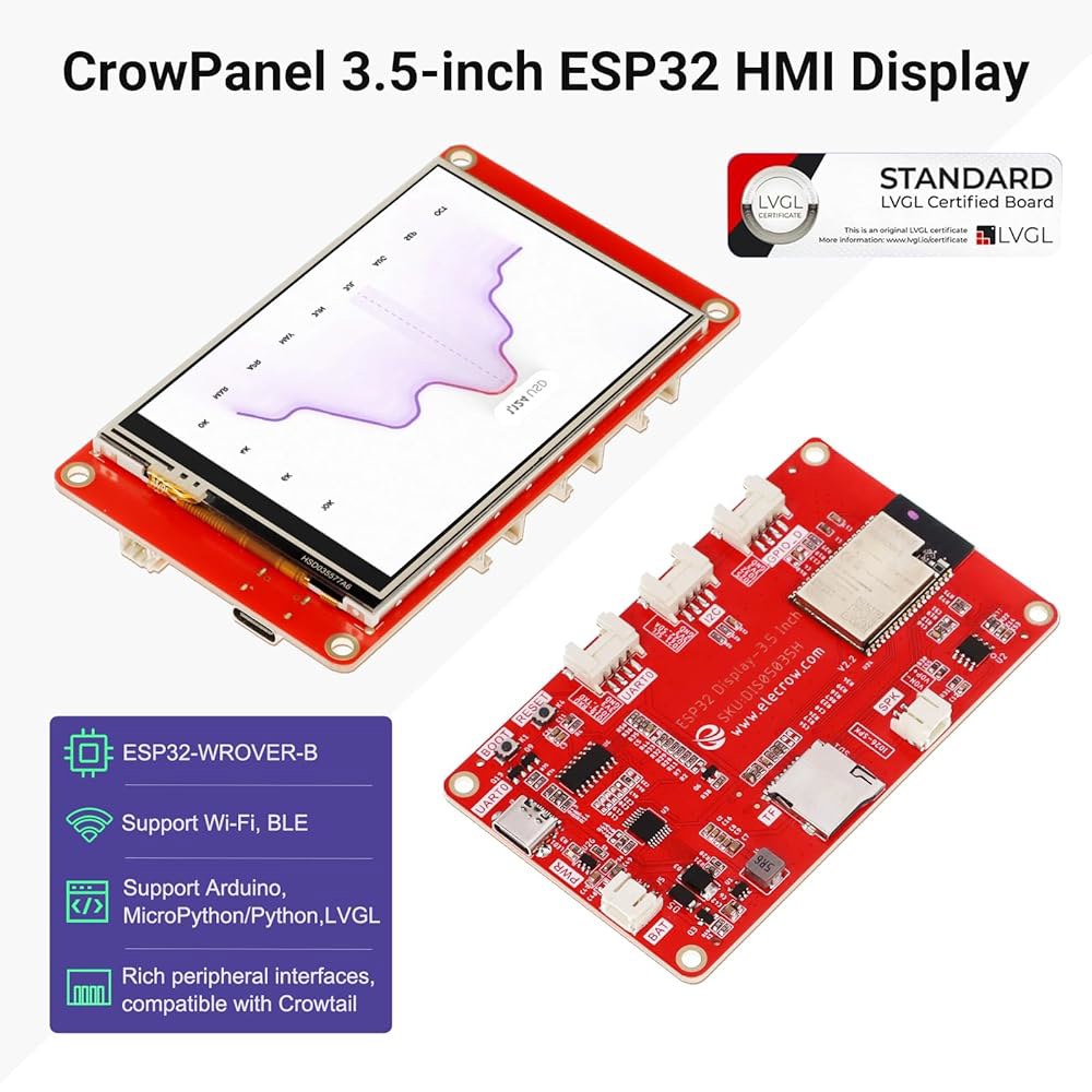 엘레크로우 ESP32 디스플레이 480x320, 아크릴 케이스 포함 3.5인치 HMI 터치스크린 SPI TFT LCD 터치스크린, 32비트 LX6 듀얼 코어 프로세서, 최대 240 - 상세 이미지 2