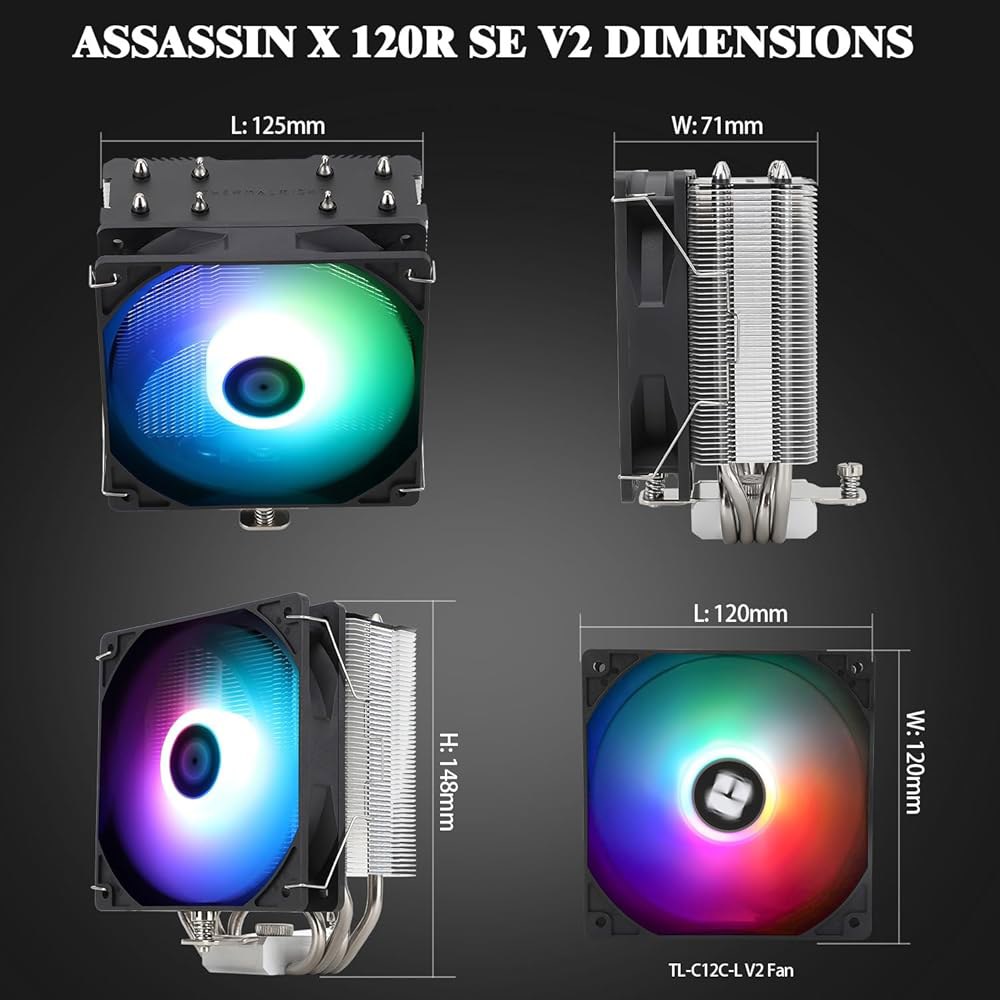 Thermalright Assassin X 120R SE V2 CPU 쿨러, 4 6mm 히트 파이프, 1550RPM 속도 120mm RGB PWM 조용한 팬 S-FDB 베어링, - 상세 이미지 2