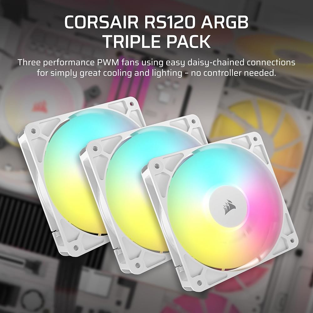 CORSAIR RS120 ARGB 120mm PWM 팬 u2013 데이지 체인 연결 저소음 마그네틱 돔 베어링 트리플 팩 화이트 ARGB Black 1 x 140mm - 상세 이미지 2