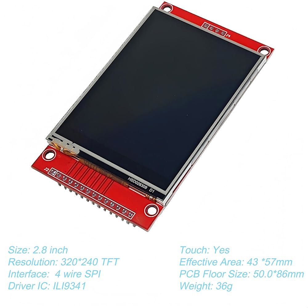 Haldzemo 2.8인치 TFT LCD 모듈 320x240 SPI 직렬 ILI9341 저항성 터치스크린, 아두이노 STM32와 호환 가능 - 상세 이미지 2