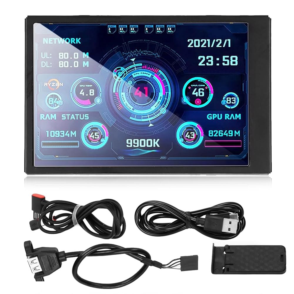 LICAVEY 휴대용 모니터, 3.5인치 USB 미니 화면, CPU 하드웨어 온도 모니터 타입 C 서브 컴퓨터 케이스용 AIDA64 PC 디스플레이 네트워크 표시 - 상품 이미지