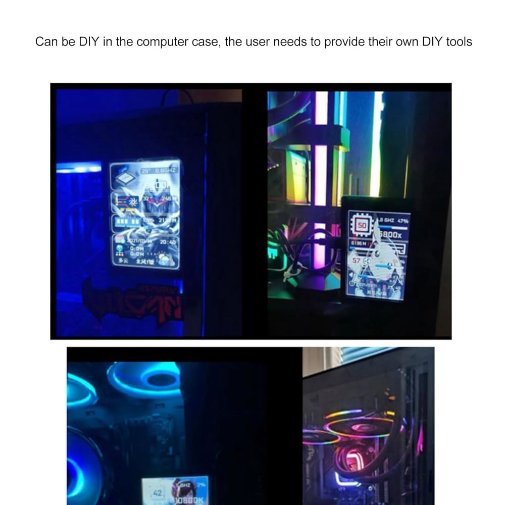 윤세이티 컴퓨터 온도 모니터, AIDA64 PC CPU 하드 디스크 실시간 데이터 USB 타입 C 포트가 있는 3.5인치 미니 스크린 센서 패널 디스플레이(블랙) Black - 상세 이미지 3