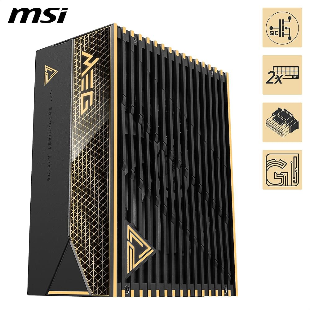 MSI MEG Ai1600T PCIE5, 완전 모듈형 게이밍 1600W 전원 공급 장치, 80+ 티타늄, 듀얼 12V-2x6 케이블, 서버급 커패시터, ATX 3.1 및 PCIe - 상세 이미지 2