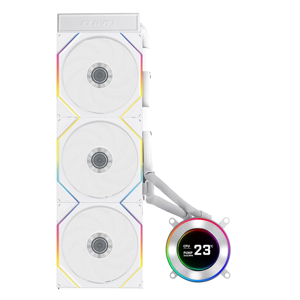리안 리 하이드로시프트 II-C 360TL RGB 액체 CPU 쿨러 - 360mm AIO 3X 120 팬 2.1 u201D IPS LCD 화면 3 제어 모드 유연한 튜브 클램프 - 상품 이미지