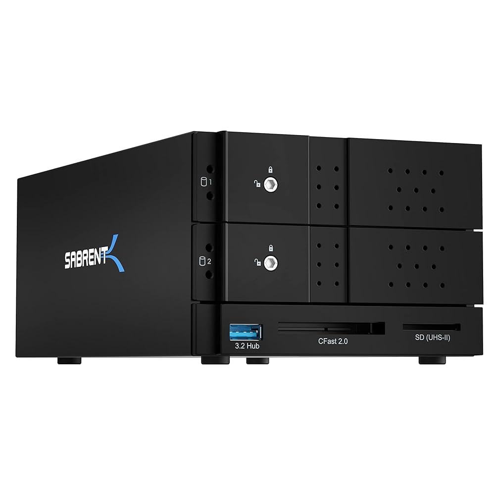 SABRENT USB 타입 C에서 듀얼 3.5 u201D SATA 및 RAID 도킹 스테이션(CFast /SD 카드 리더 A 포트 포함) - 상품 이미지