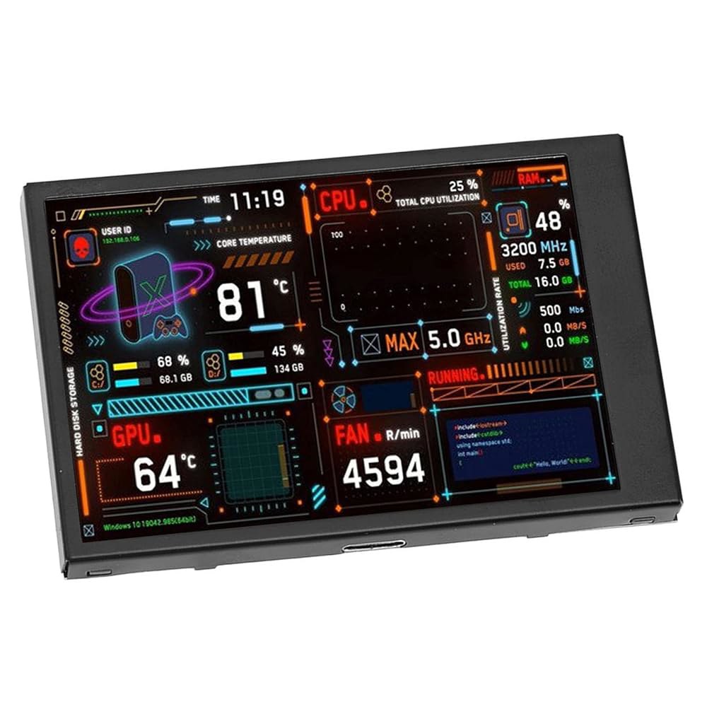 VBESTLIFE 3.5인치 컴퓨터 온도 모니터, USB C PC 미니 센서 패널 디스플레이, AIDA64 CPU 데이터 모니터 케이스 보조 화면용 - 상품 이미지
