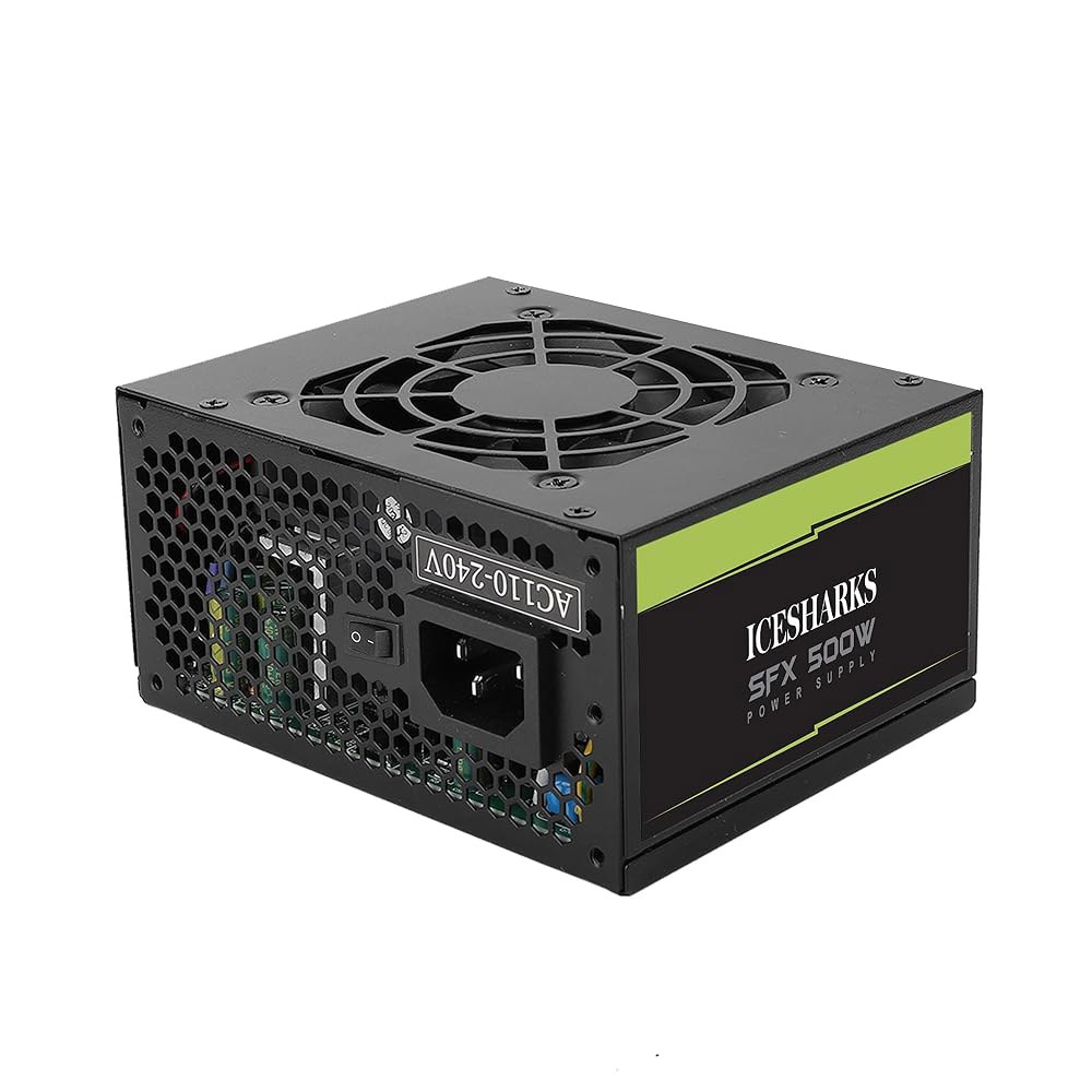 ICEHARKS SFX 전원 공급 장치 500w 액티브 PFC PSU, 110-240V, 저소음 데스크탑 게임 서버 폼 팩터 컴퓨터 ICEHARKS,Black - 상품 이미지