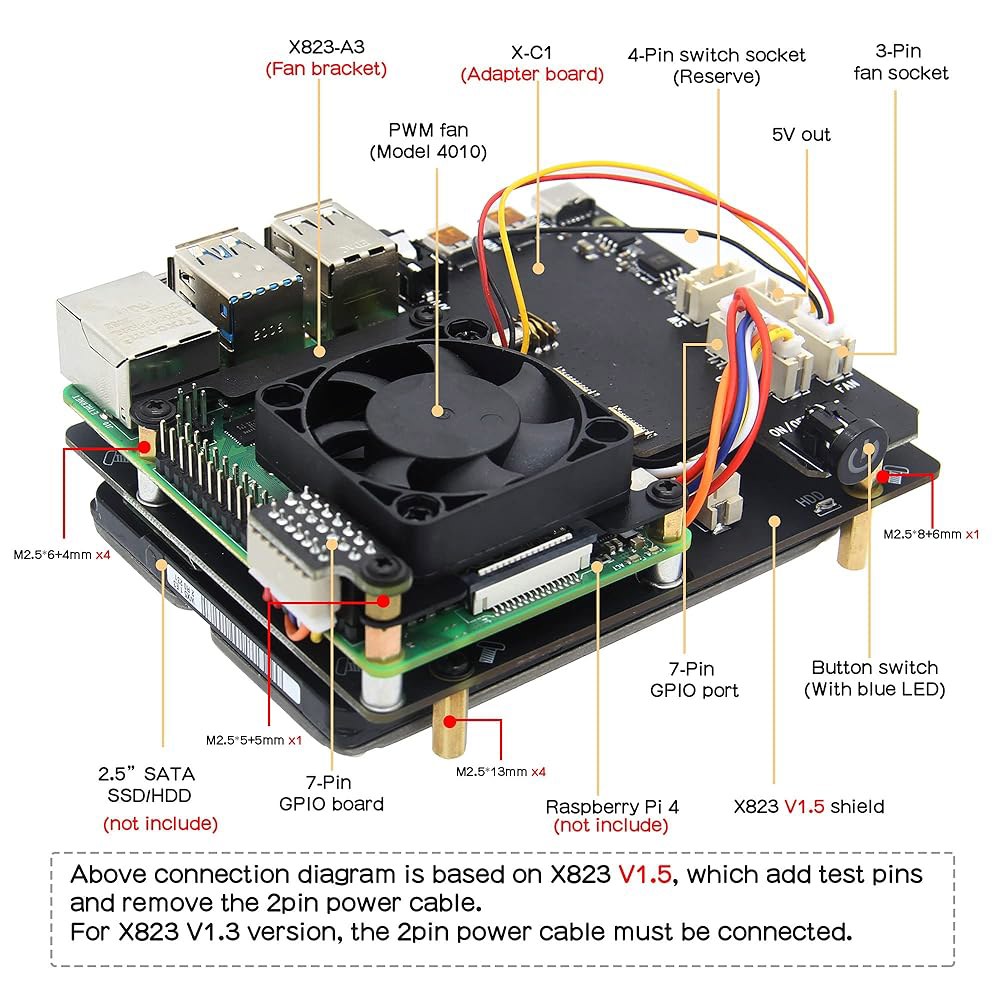 Raspberry Pi 4 모델 B를 위한 안전한 종료 및 자동 전원 켜기 기능이 있는 Geekworm NASPi V2.0 2.5인치 SATA HDD/SSD NAS 스토리지 키트( - 상세 이미지 3
