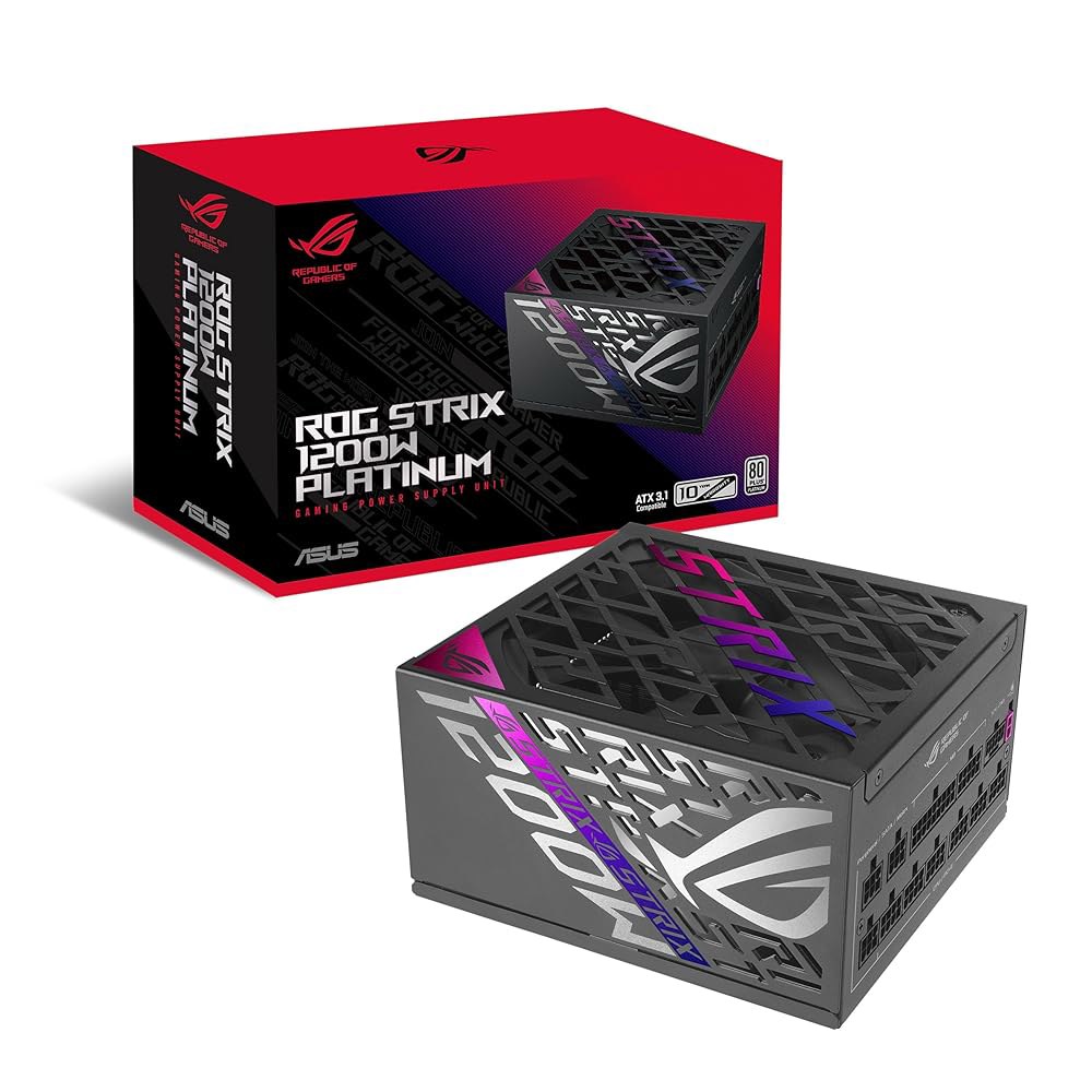 ASUS ROG Strix 1200W 플래티넘(완전 모듈식 전원 공급 장치, 80개 이상 플래티넘 인증, ATX 3.1, GaN MOSFET, GPU 우선 지능형 전압 안정기, - 상품 이미지