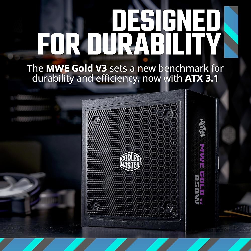 쿨러 마스터 MWE 골드 850 V3 풀 모듈러 PSU, 850W, 80+ 골드, ATX 3.1 | 90 PCIe 5.1, 설계된 레디 엔비디아 RTX 5080 AMD RX 907 - 상세 이미지 2