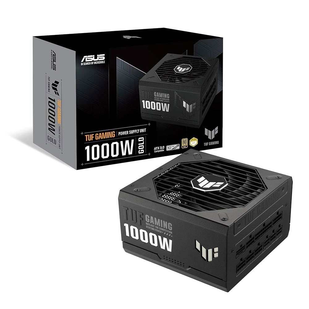 ASUS TUF 게이밍 1000W 골드(1000와트, ATX 3.0 호환 완전 모듈형 전원 공급 장치, 80개 이상의 골드 인증, 군용 등급 부품, 듀얼 볼 베어링, 축류 기술 - 상품 이미지
