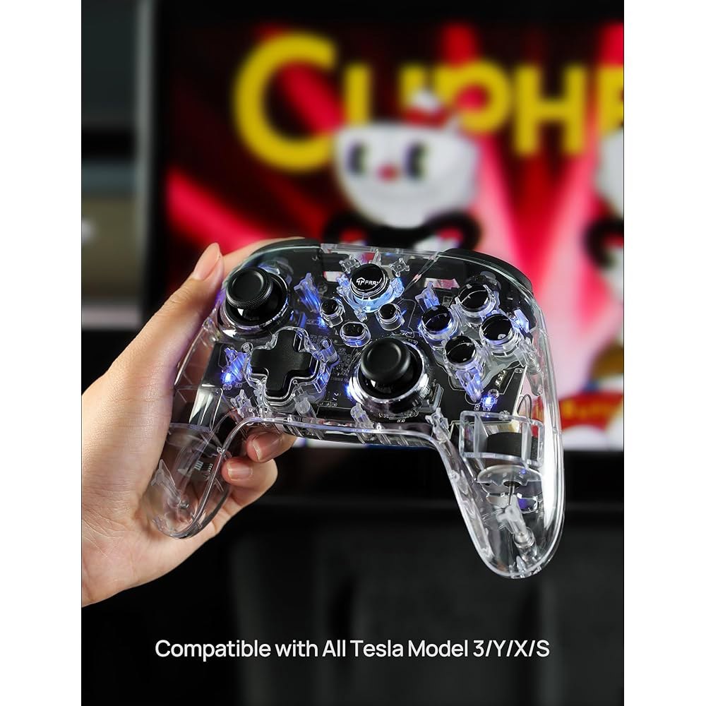 Tesla Model 3 /Y /S /X용 TPARTS 무선 게임 컨트롤러, 7색 LED 모드 특수 프로그래밍 및 디자인이 포함된 멀티 디바이스 크리스탈 클리어 컨트롤러 /Swit - 상세 이미지 2