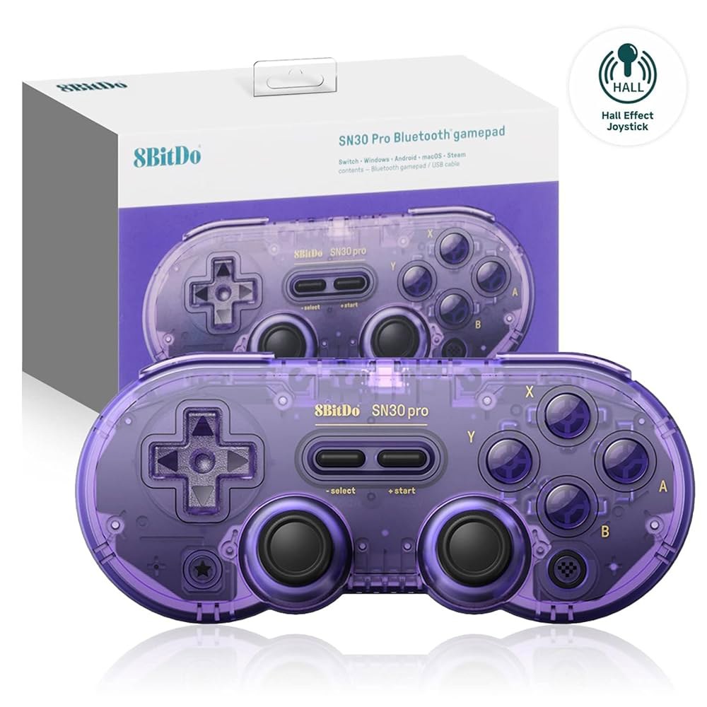 스위치 스팀 맥 PC 안드로이드 윈도우 맥OS용 8Bitdo SN30 Pro 무선 블루투스 게임 컨트롤러 게임패드 (보라색) Purple - 상품 이미지