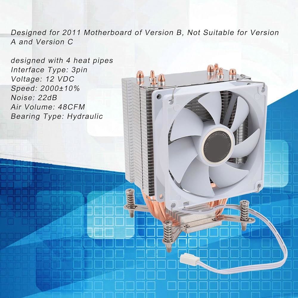 LGA 2011 CPU 쿨러 230w TDP 3핀 12VDC 2000RPM 유압 베어링 쿨러, 백플레이트가 있는 마더보드용 90mm 팬 포함 - 상세 이미지 2