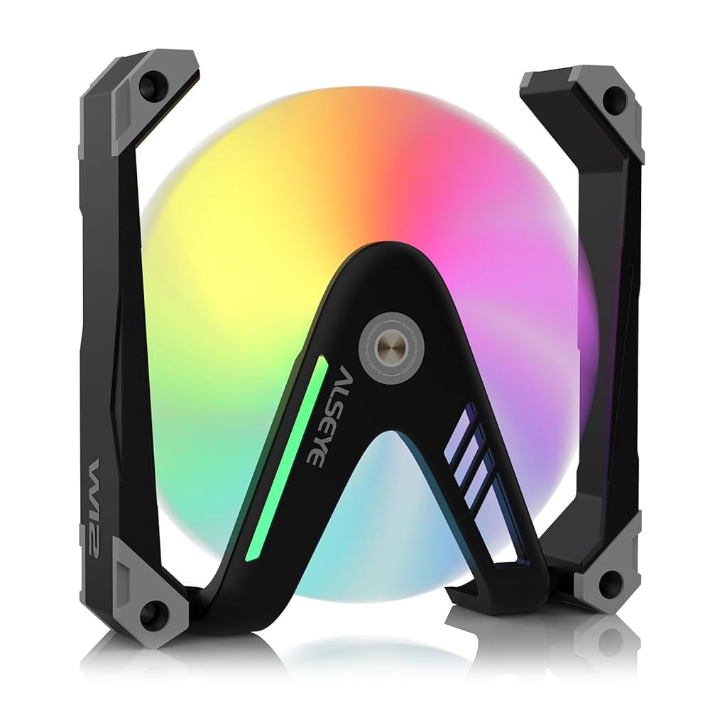 ALSEYE W12 프로 케이스 팬, 특별한 W 디자인 PC 풀 알루미늄 프레임 120mm ARGB 및 PWM 컴퓨터 팬(블랙) Black - 상품 이미지