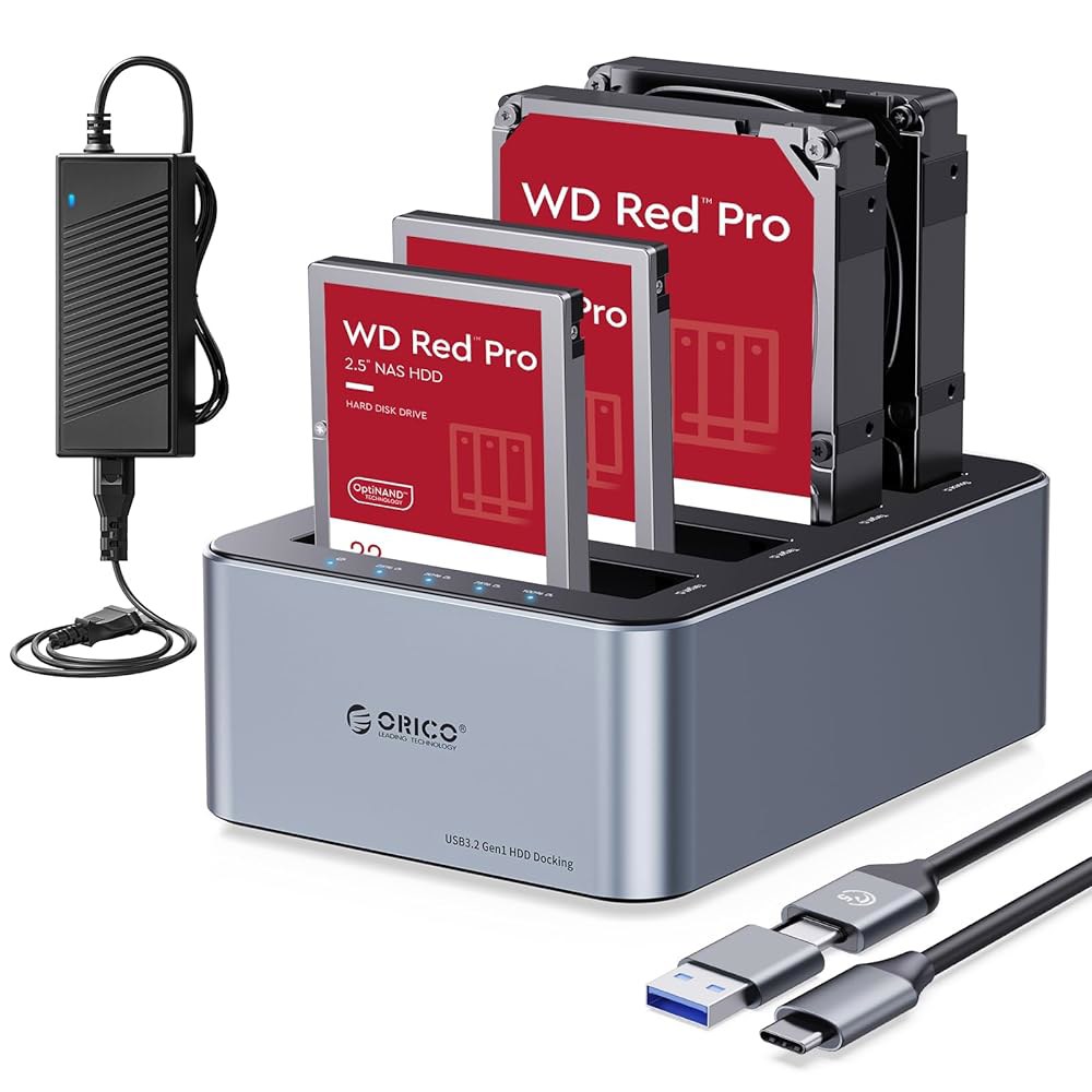 오프라인 클론 4 베이 알루미늄 USB 3.2 1세대 2.5인치 /3.5인치 SSD HDD가 장착된 ORICO USB-C 하드 드라이브 도킹 스테이션 최대 20TB(4 20) -6 - 상품 이미지